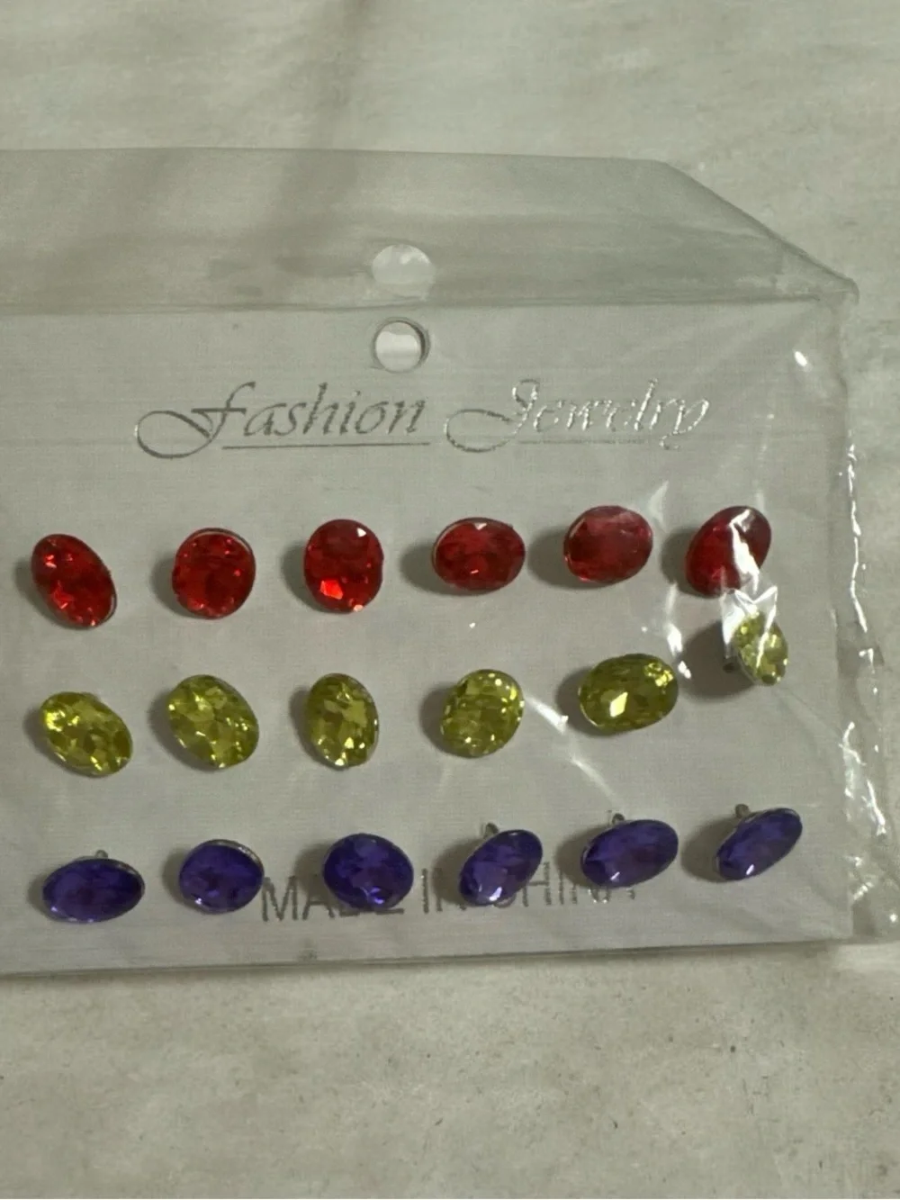 Fashion Jewelry Red, Lime and Purple Faceted Stud Earring Set